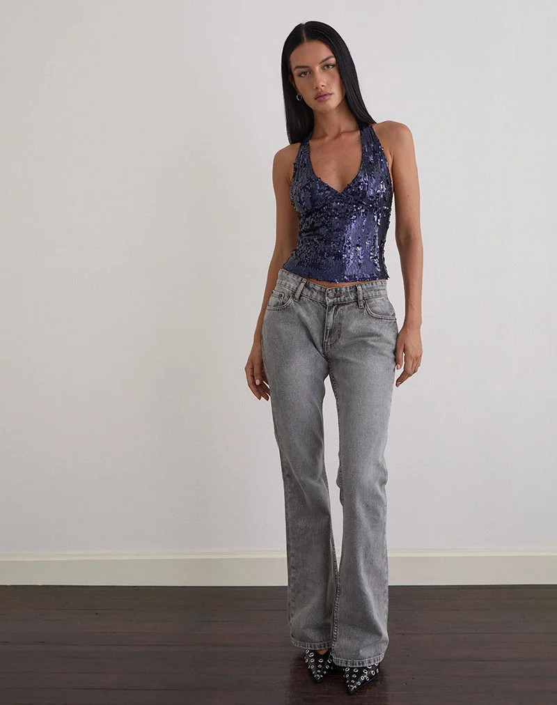 Cosio Neckholder-Top in Mix Pailletten Marine
