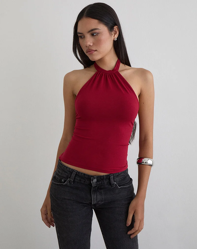 Raceline Neckholder-Top aus Rayon Jersey Adrenalin Rot
