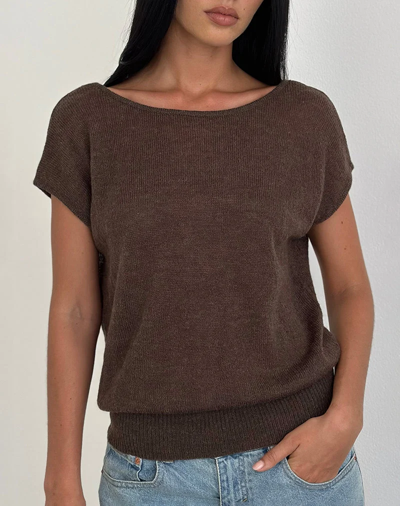 Sinda Scoopback Top aus Strick in Dunkelbraun