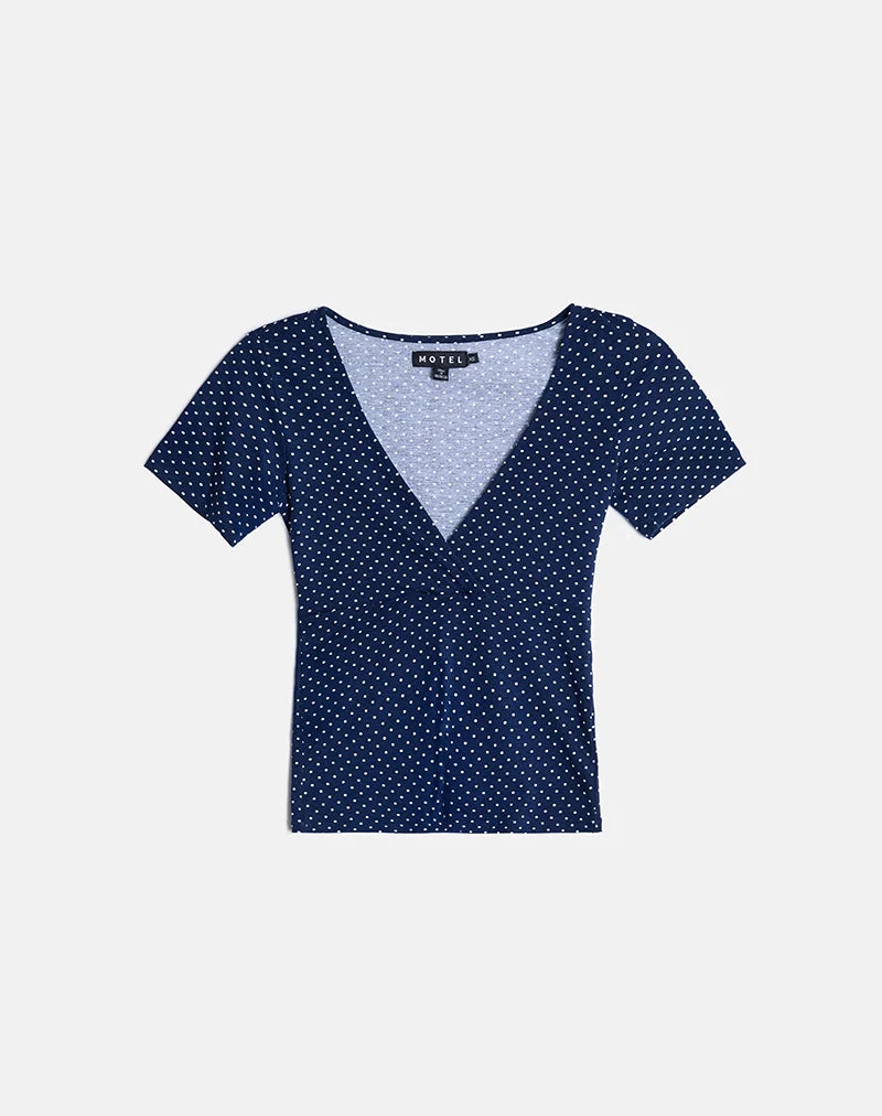 Lobos Crossover-Oberteil aus Jersey Micro Polka Navy
