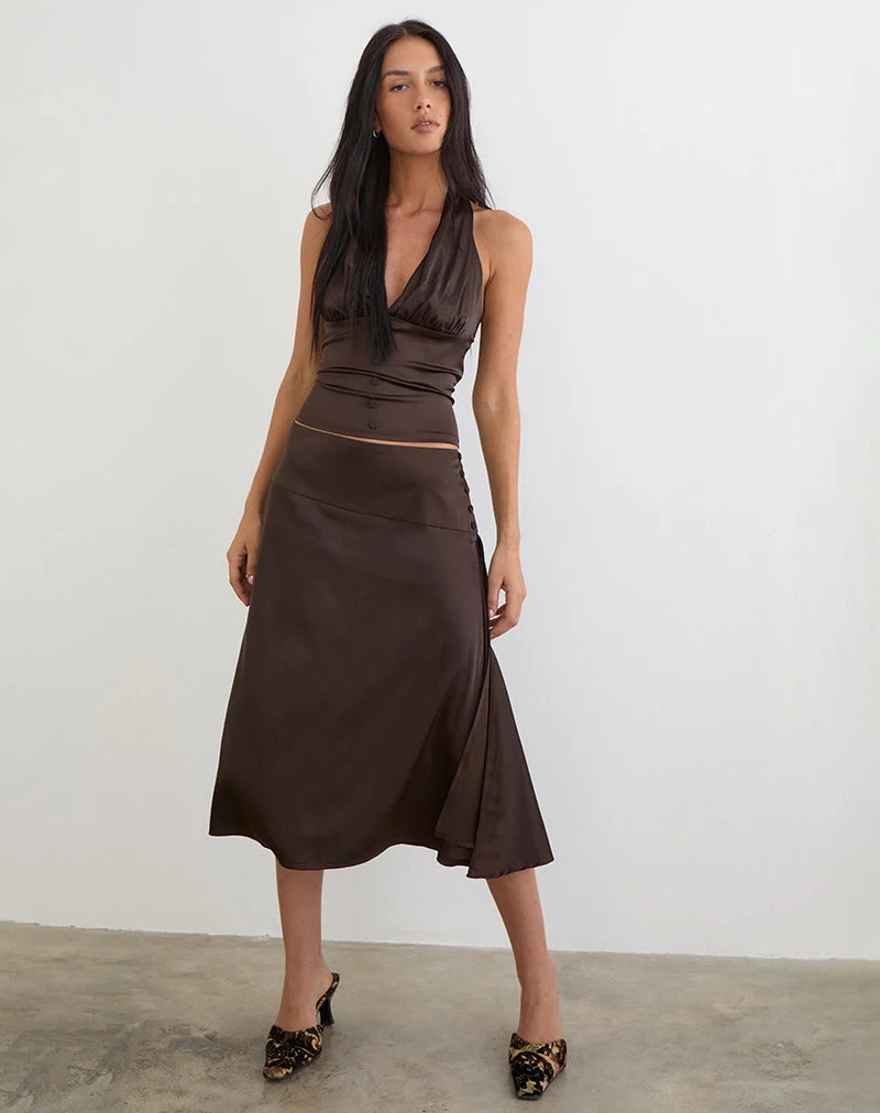 Manyala Midirock aus Satin in Dunkelbraun