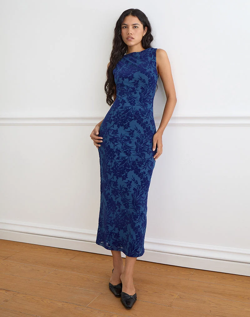 Ventura-Maxikleid in „Midnight Leaf Flock Navy“