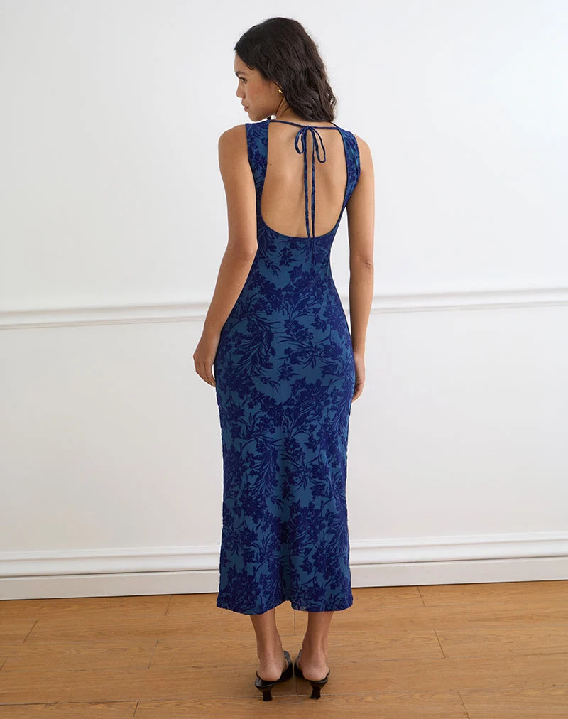 Ventura-Maxikleid in „Midnight Leaf Flock Navy“