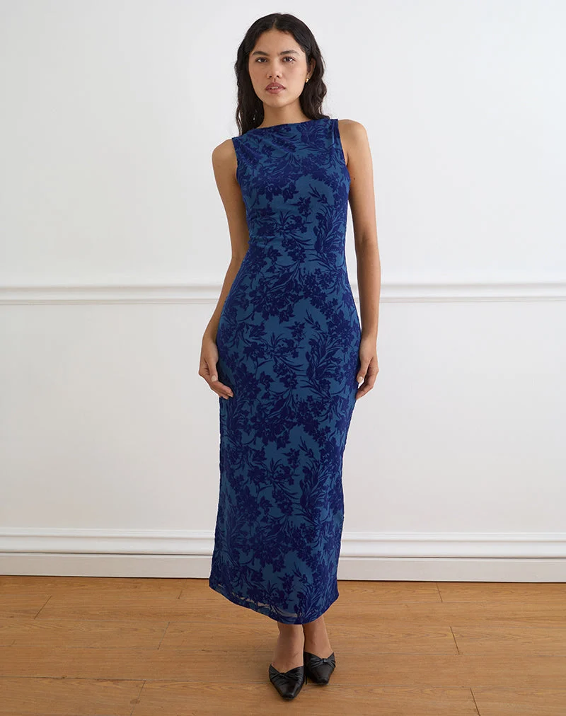 Ventura-Maxikleid in „Midnight Leaf Flock Navy“
