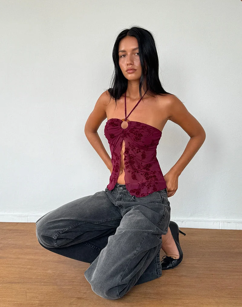 Janar Top in Botanical Flower Maroon
