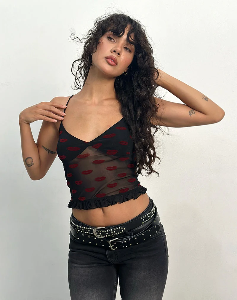 Rumaysa Cami Top in Lippenflocke Schwarz