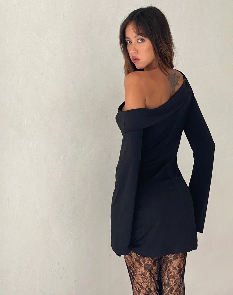 Asymmetrisches Minikleid von Fliss in glattem Schwarz
