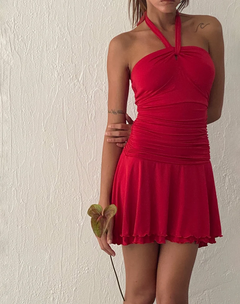 Bibi Bandeau-Minikleid mit Rollkragen in Rot