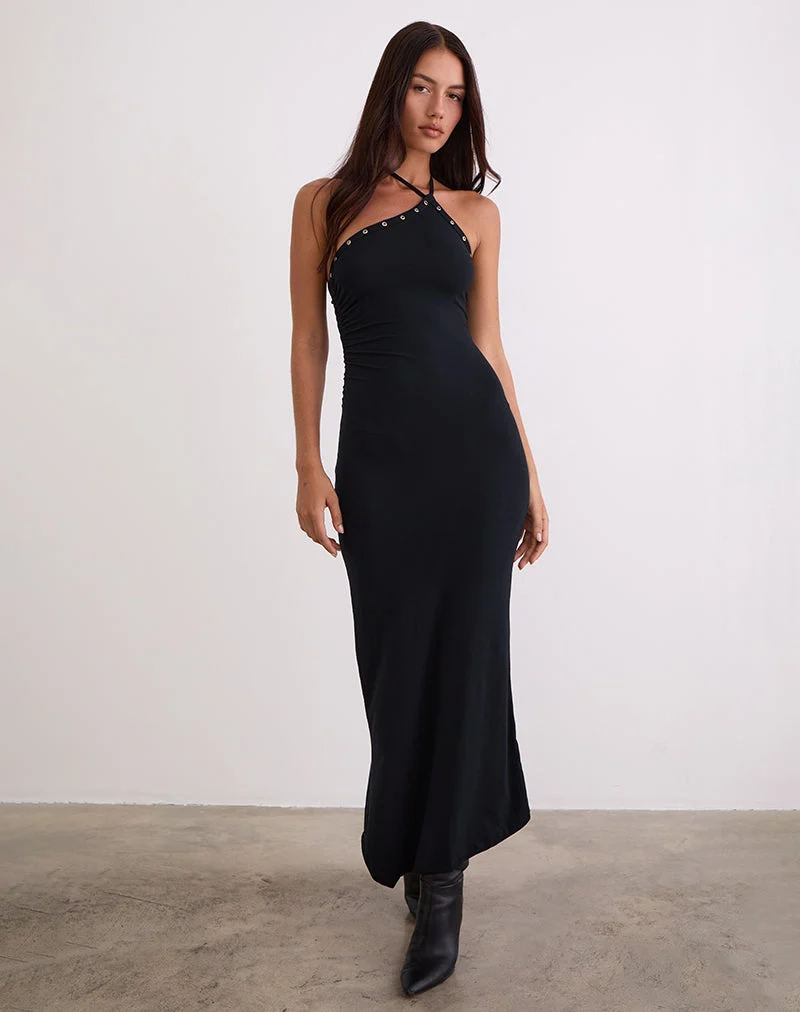 Ishikawa Asymmetrisches Maxikleid mit Ösen in Schwarz