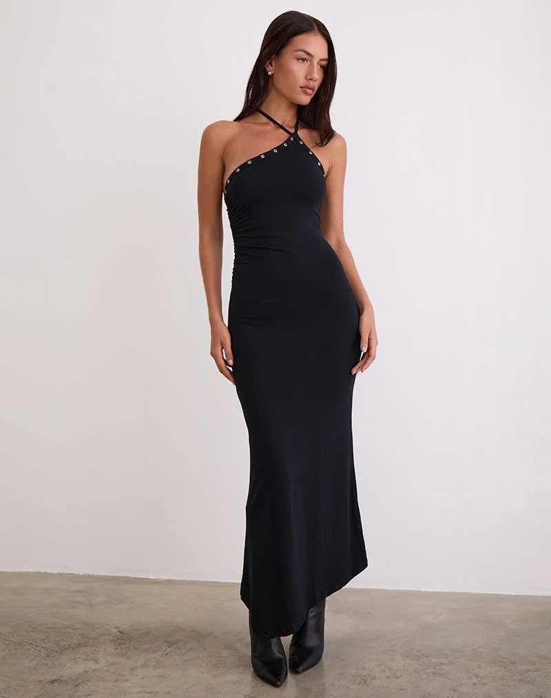 Ishikawa Asymmetrisches Maxikleid mit Ösen in Schwarz