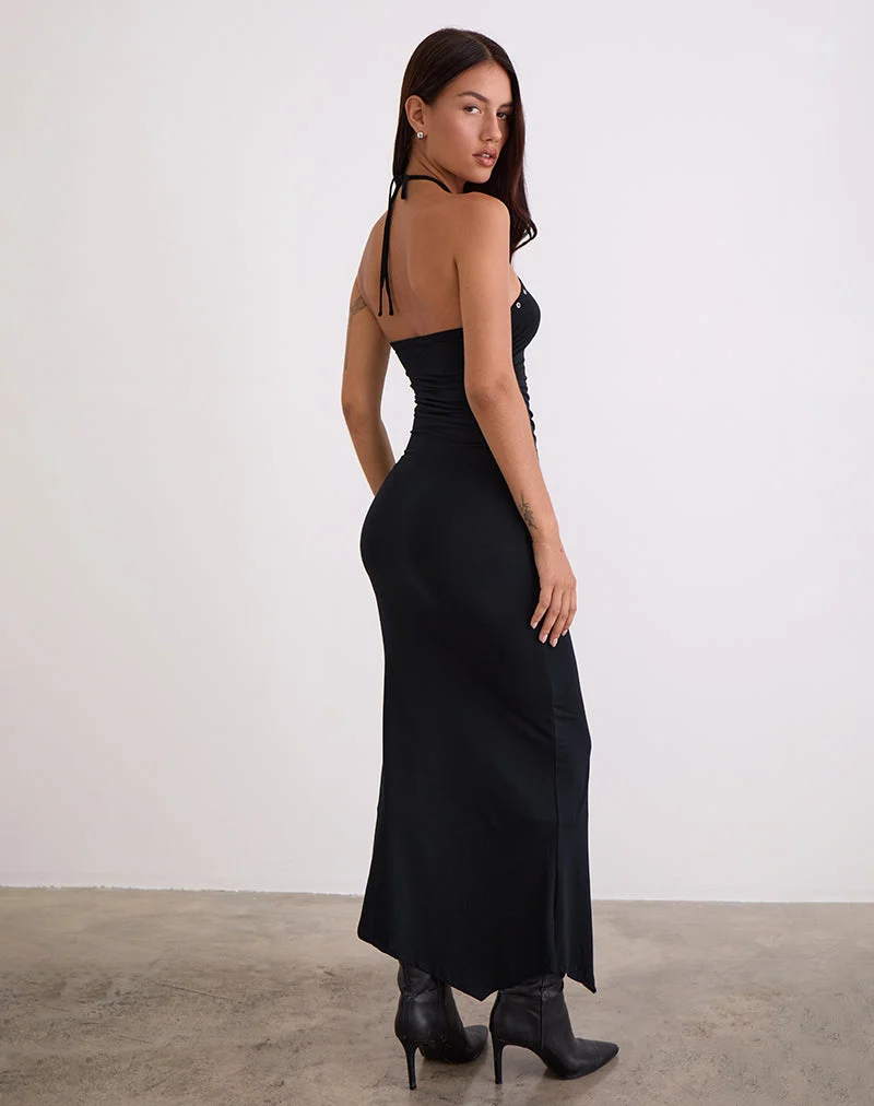 Ishikawa Asymmetrisches Maxikleid mit Ösen in Schwarz