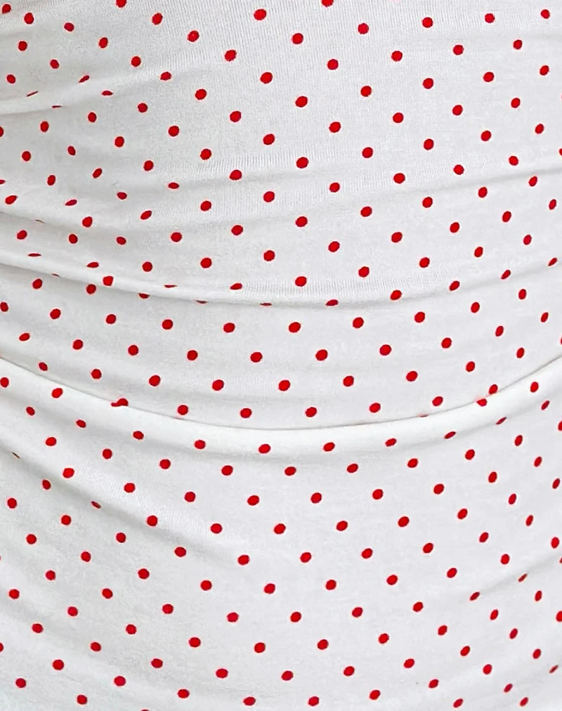 Lycia Top in Weiß mit rotem Mikro-Polka-Druck