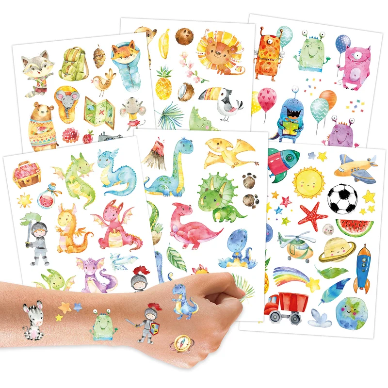 Papierdrachen Kindertattoo - Dinos und Monster
