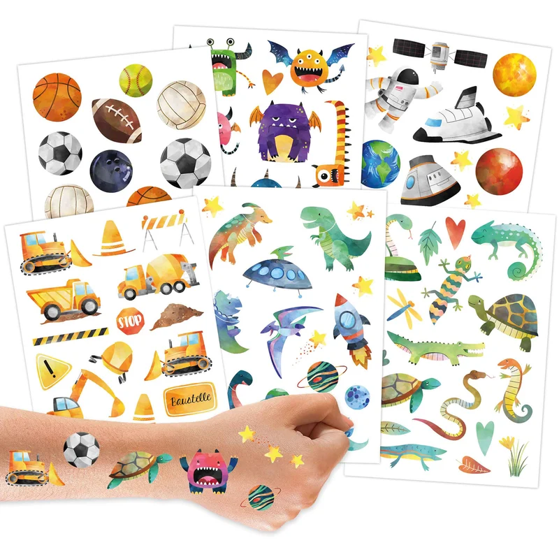 Papierdrachen Kindertattoo Metallic - Bagger und Dino