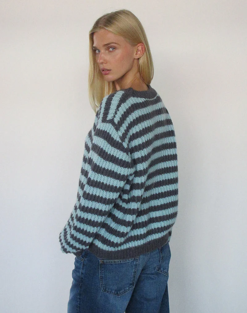 Namirta-Pullover in Hellblau mit dunkelgrauem Streifen