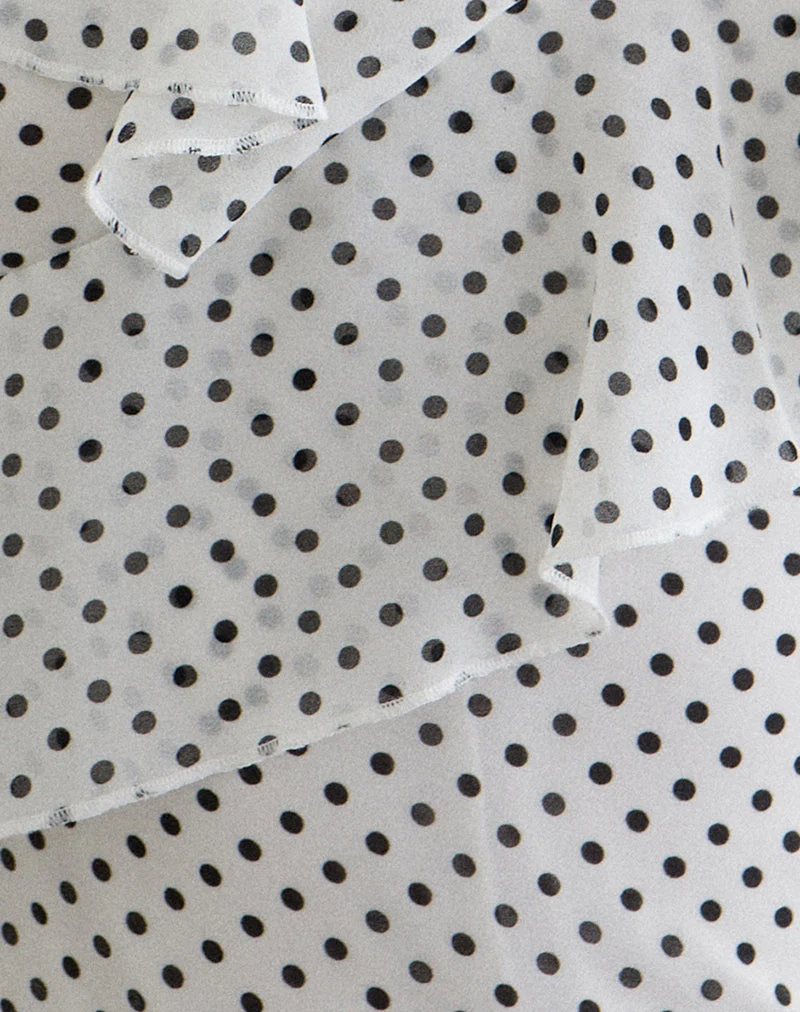 Iskar-Oberteil mit Rüschen aus weißem Chiffon mit Polka-Print