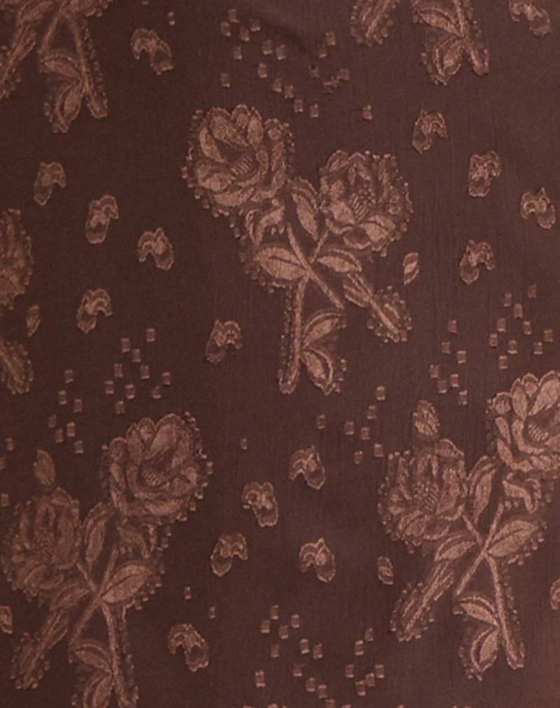 Emily-Maxikleid aus braunem Chiffon mit Blumen-Jacquardmuster