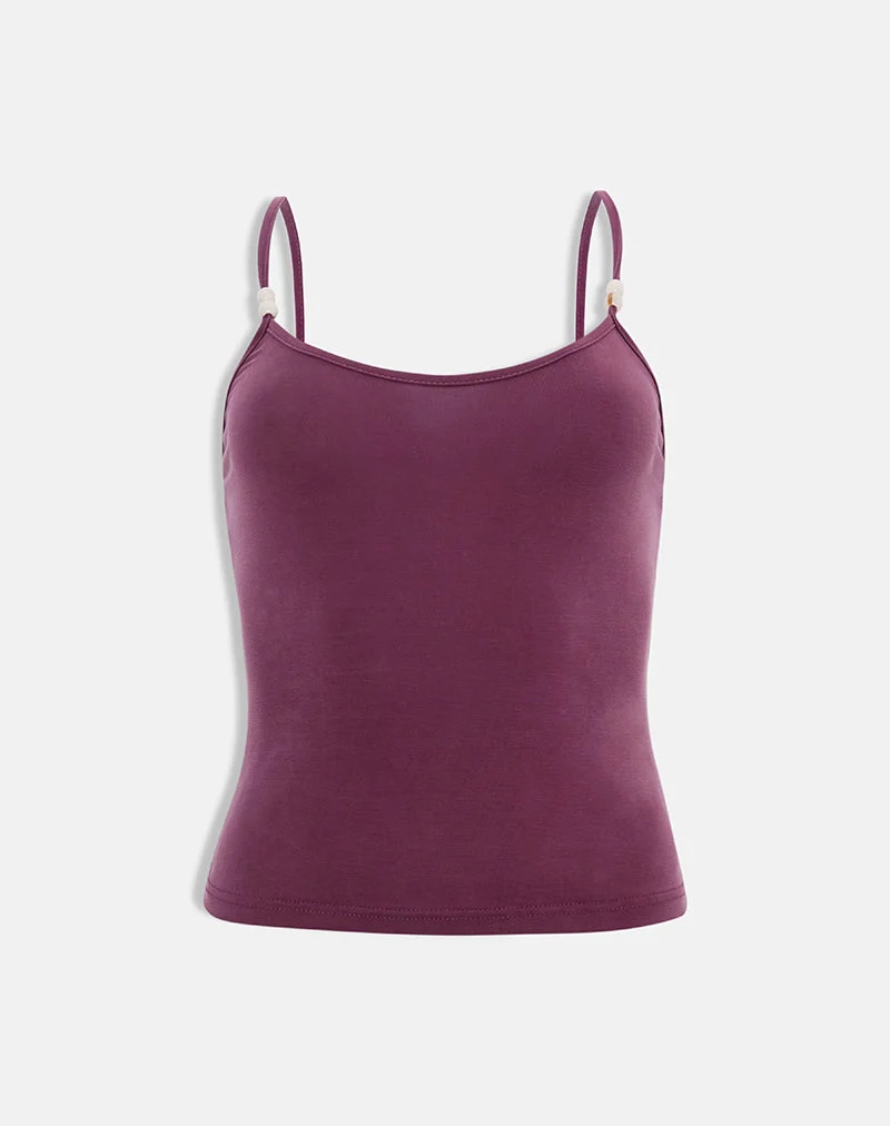 Betony-Top mit Perlen aus Cupro in Deep Purple