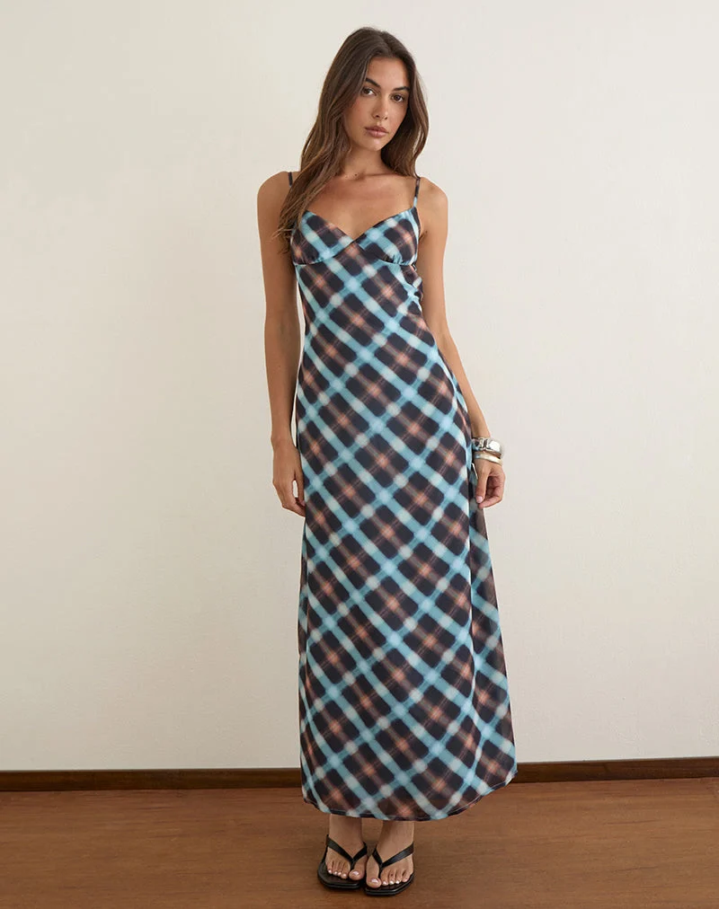 Kleid „Bianna“ aus Chiffon in Schwarz und Blau mit zartem Karomuster