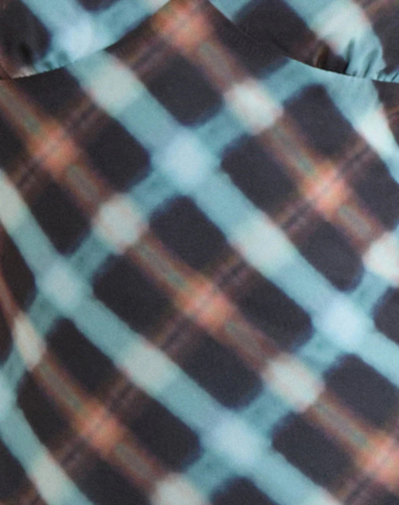 Kleid „Bianna“ aus Chiffon in Schwarz und Blau mit zartem Karomuster