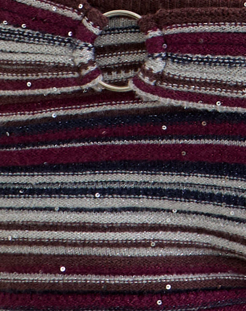 Ruvan Micro-Shorts mit horizontalen Streifen in Bordeauxrot und Marineblau mit Schimmer