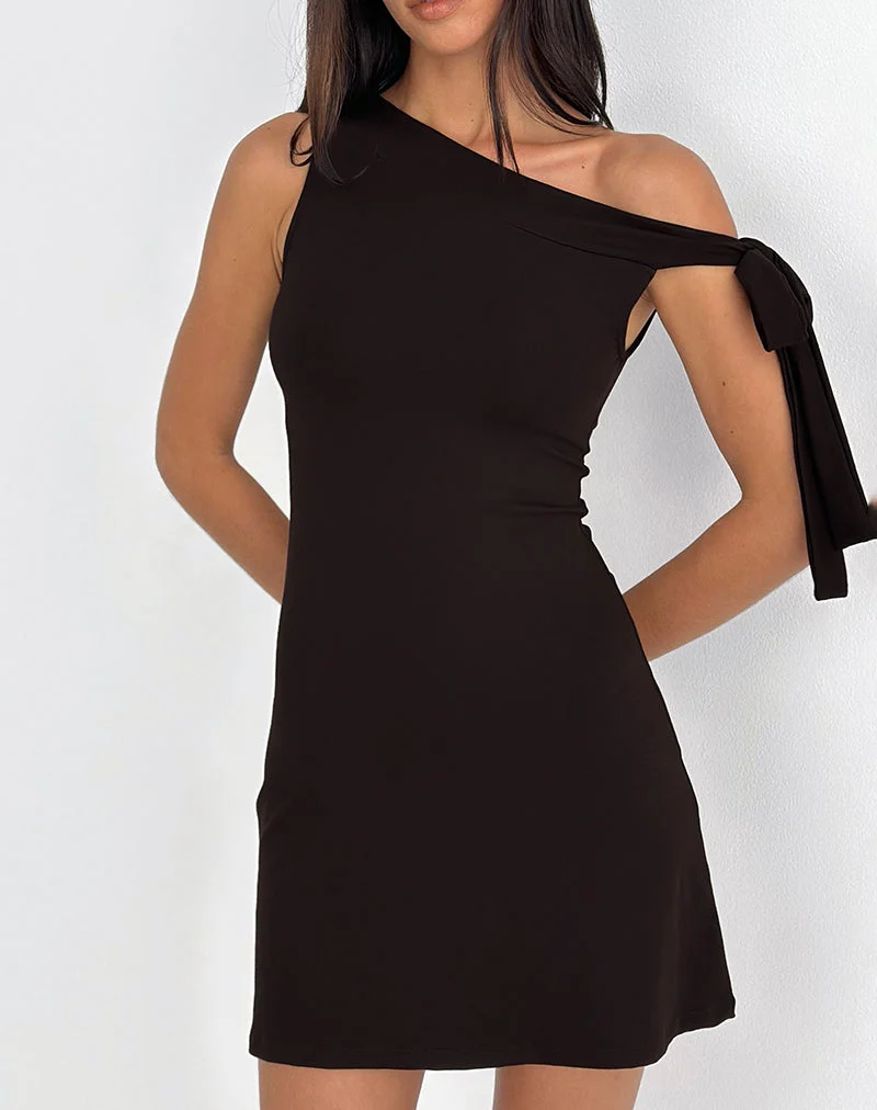 Xeenia One Shoulder Minikleid in Schokoladenbraun