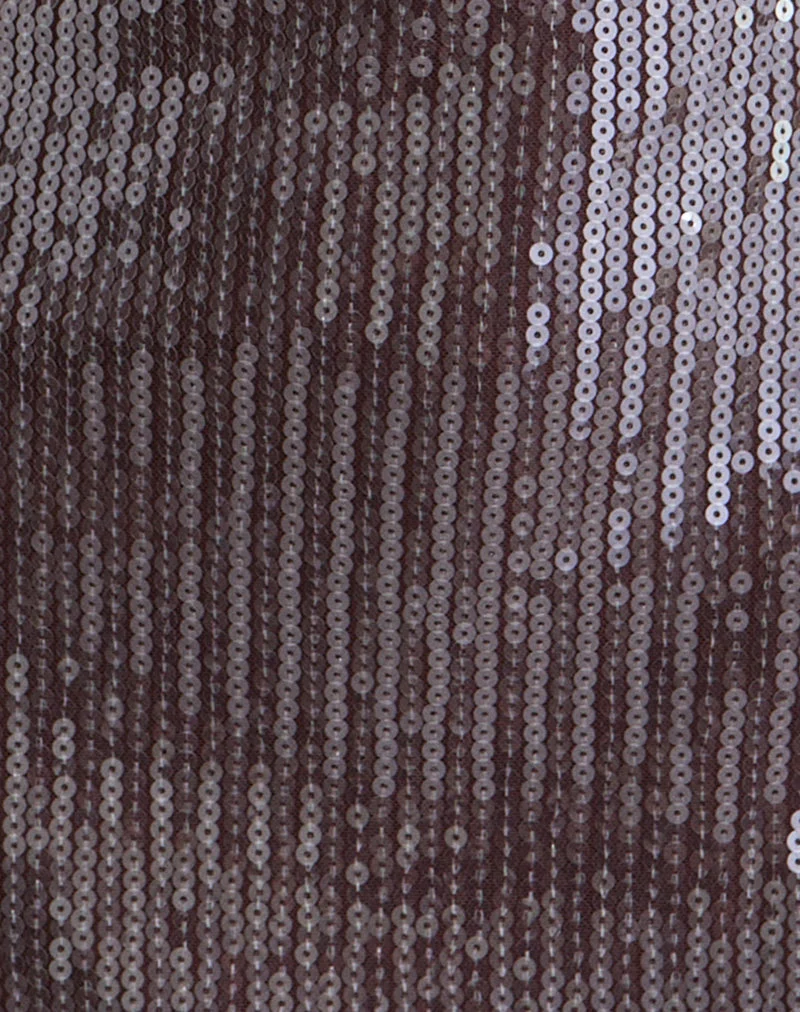 Hepasi Neckholder-Kleid aus durchsichtigem, getöntem Pailletten-Braun