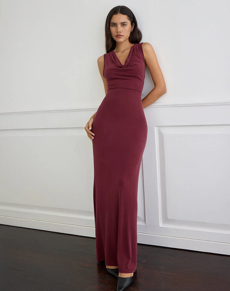 Namra Maxikleid mit Rundhalsausschnitt aus Cupro in Burgund