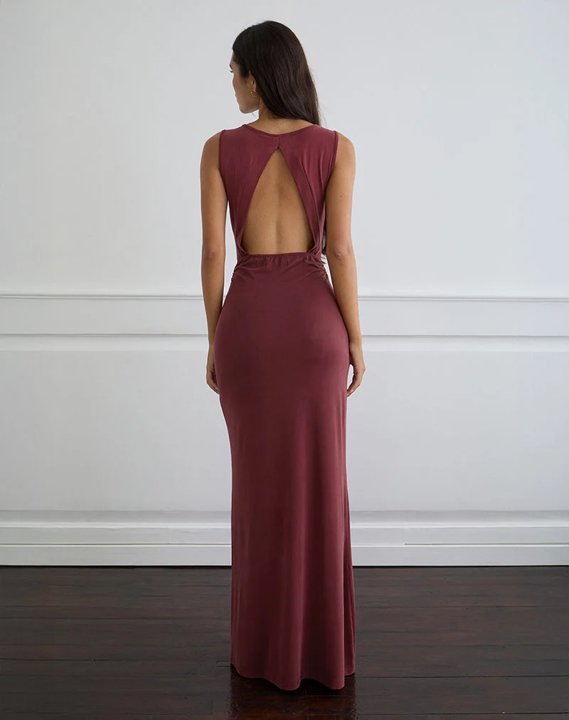 Namra Maxikleid mit Rundhalsausschnitt aus Cupro in Burgund
