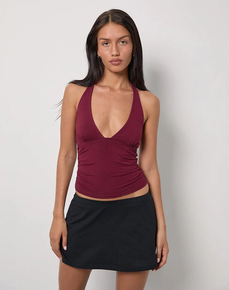 Cosmo Neckholder-Top aus Jersey in Burgund
