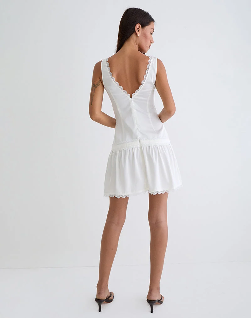 Nesha Mini-Kleid aus gerafftem Satin in Weiß