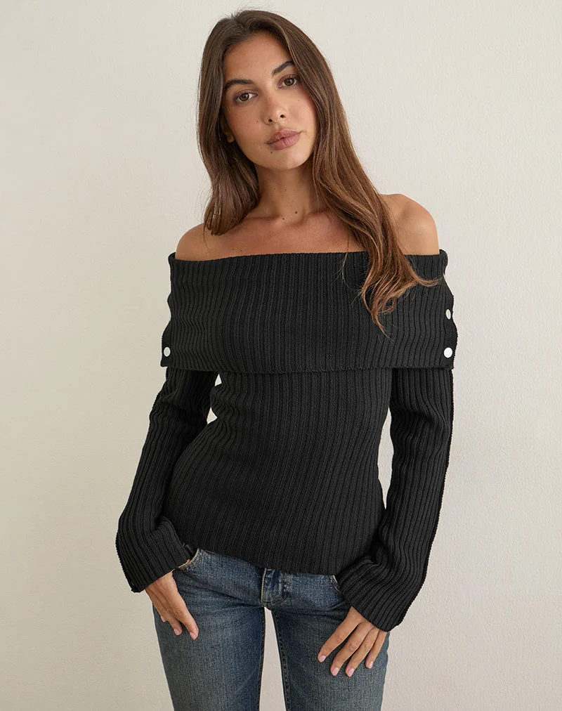 Arsenia Off-Shoulder-Top aus geripptem Strick, schwarz