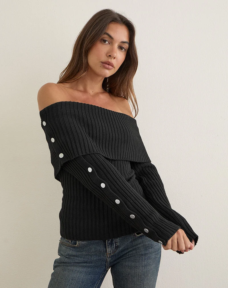 Arsenia Off-Shoulder-Top aus geripptem Strick, schwarz