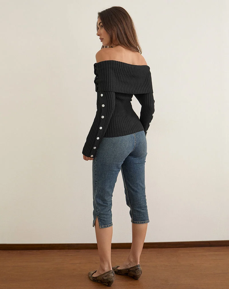 Arsenia Off-Shoulder-Top aus geripptem Strick, schwarz