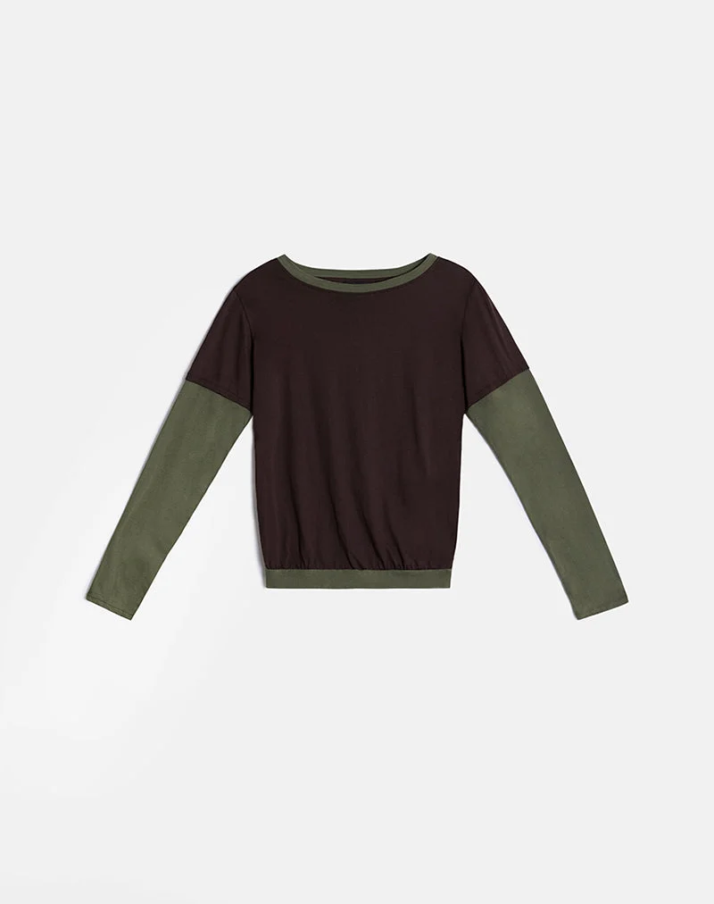 Enidy Langarm-Oberteil aus Jersey in Schokoladenbraun und Khaki