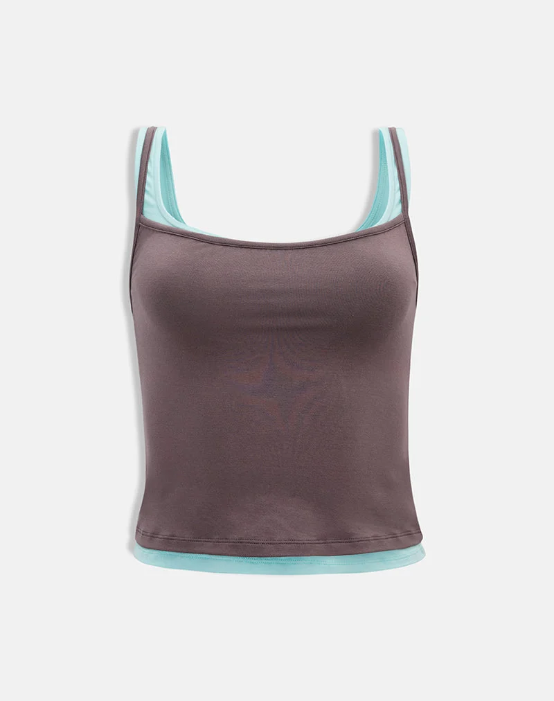 Oslyn-Oberteil in der Farbkombination „Coffee Quartz“ und „Aqua“