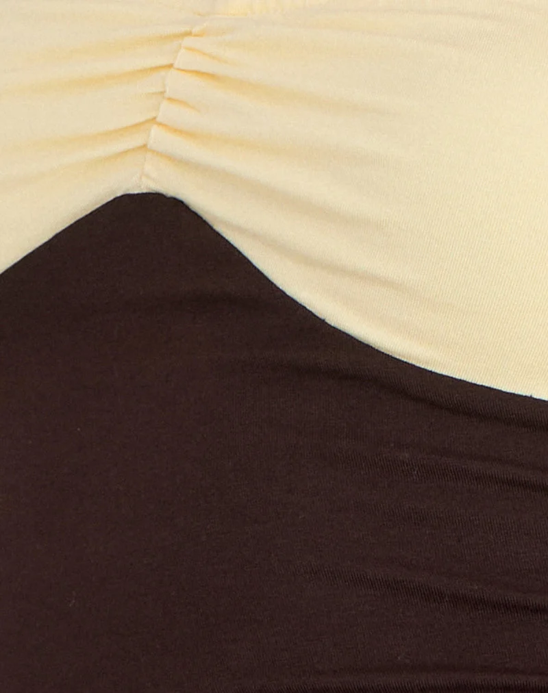 „Lure Top“ aus Rayon-Jersey in den Farben „Bitter Chocolate“ und „Lemon Yellow“