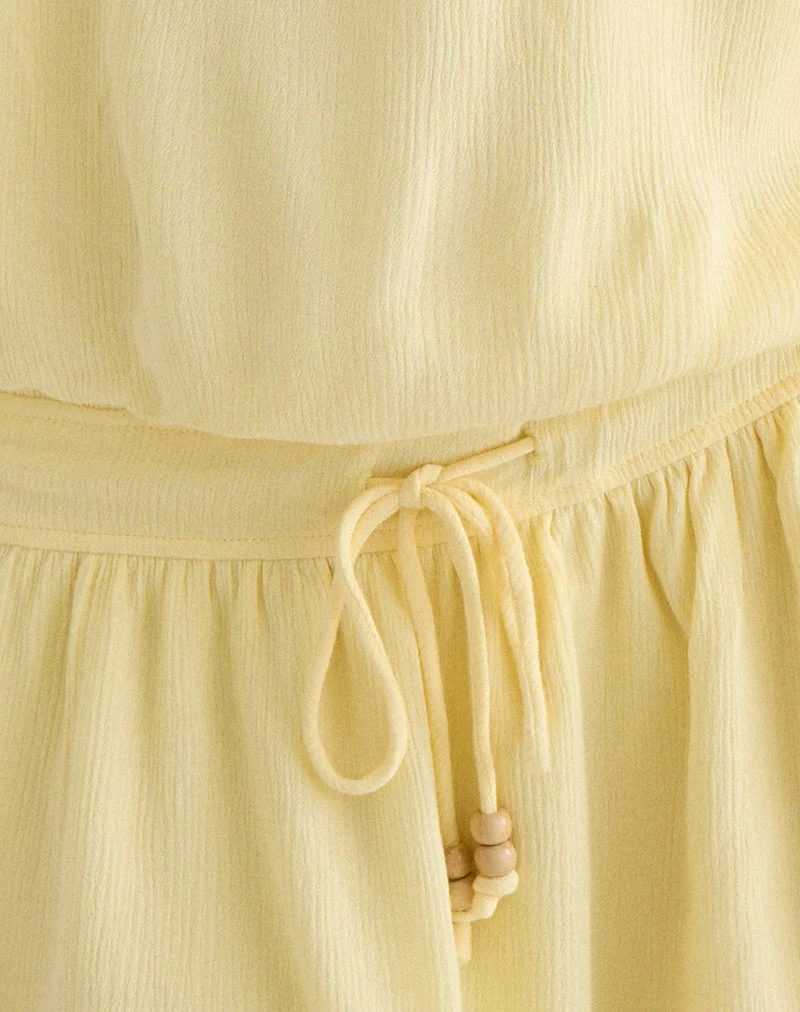 Moka-Minikleid in Buttergelb mit Crinkle-Optik