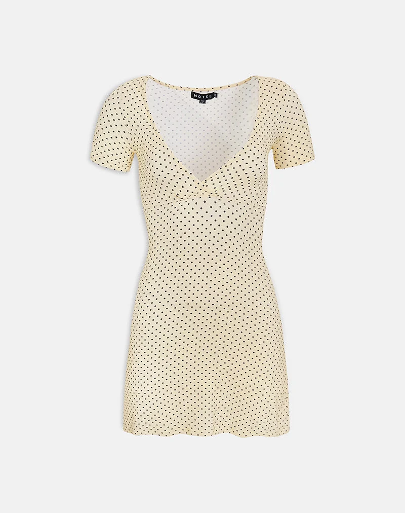 Letiria-Minikleid in Buttergelb mit winzigen Polka-Punkten