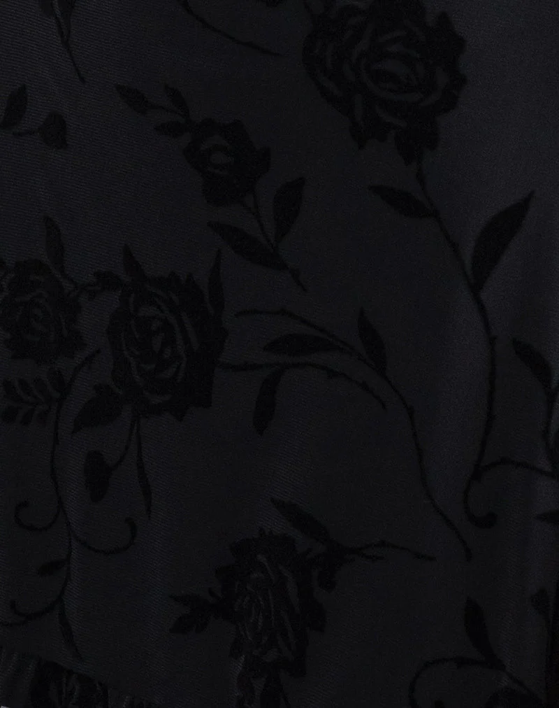 Motya Neckholder-Minikleid in Floral Rose Flocked Schwarz