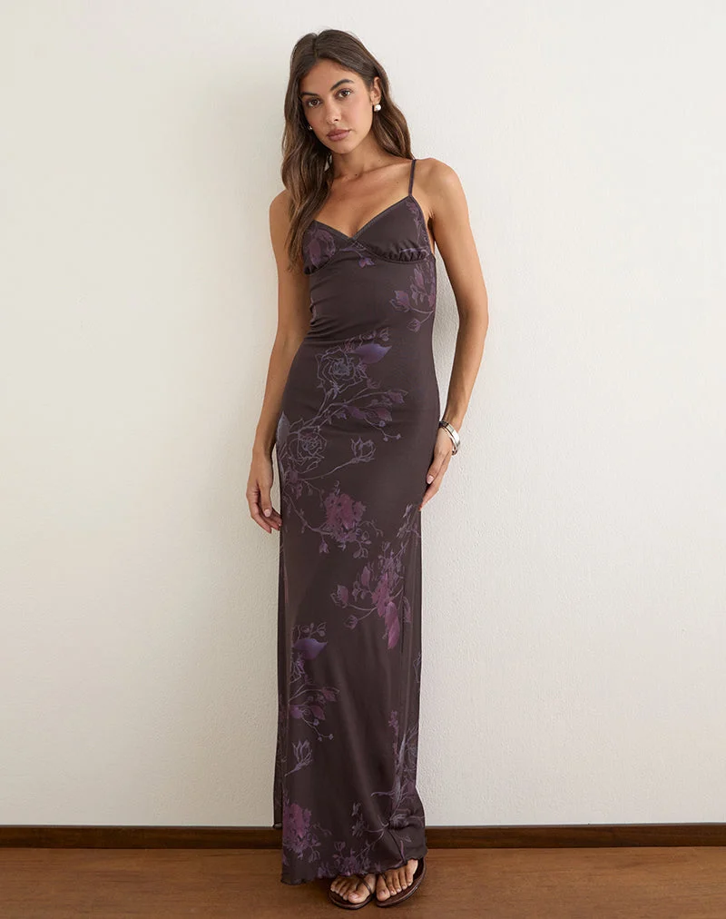 Kalana Maxikleid aus Mesh, Farbe: Serene Ivy, Dark Plum