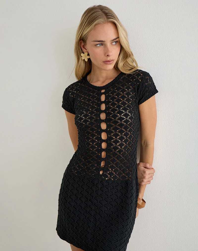 Amila Minikleid aus transparentem Strick, schwarz