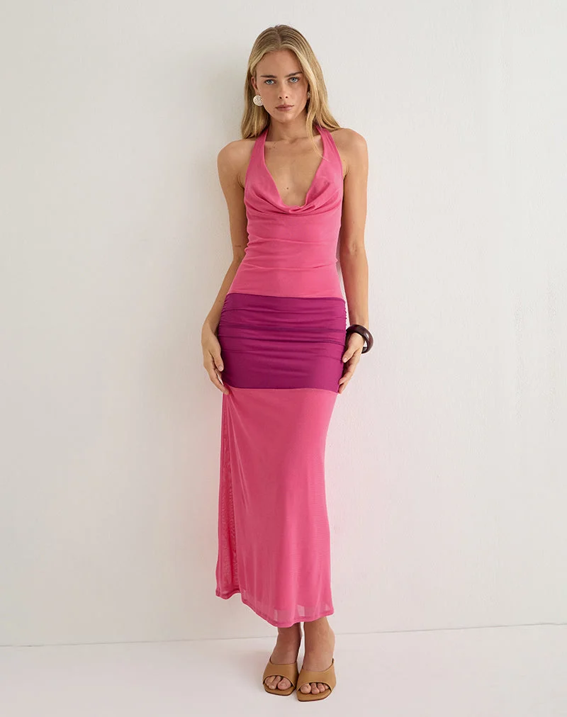Veridis-Maxikleid in Rosé und Orchideenviolett