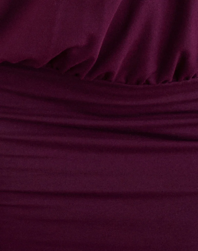 Bede Langarm-Minikleid mit tiefem Ausschnitt in der Farbe „Fig“