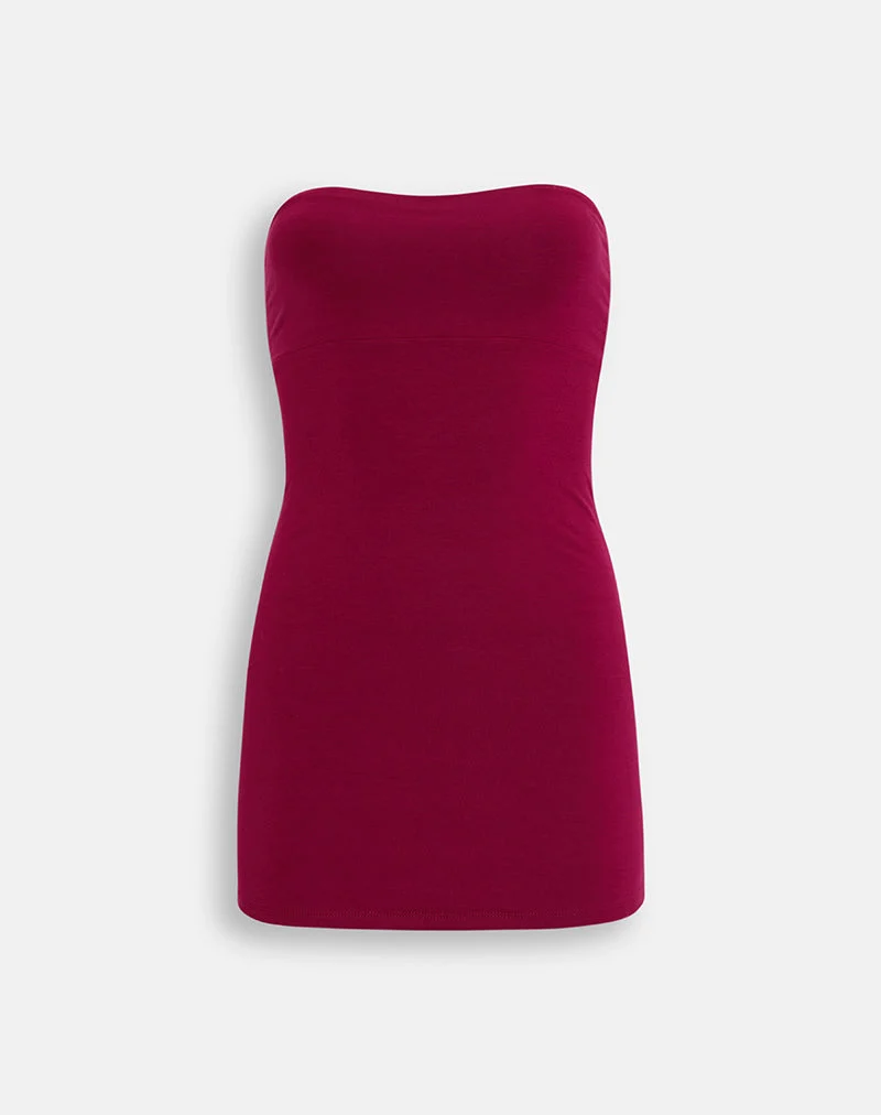 Waneta Bandeau-Minikleid aus Rayon-Jersey in Burgunderrot