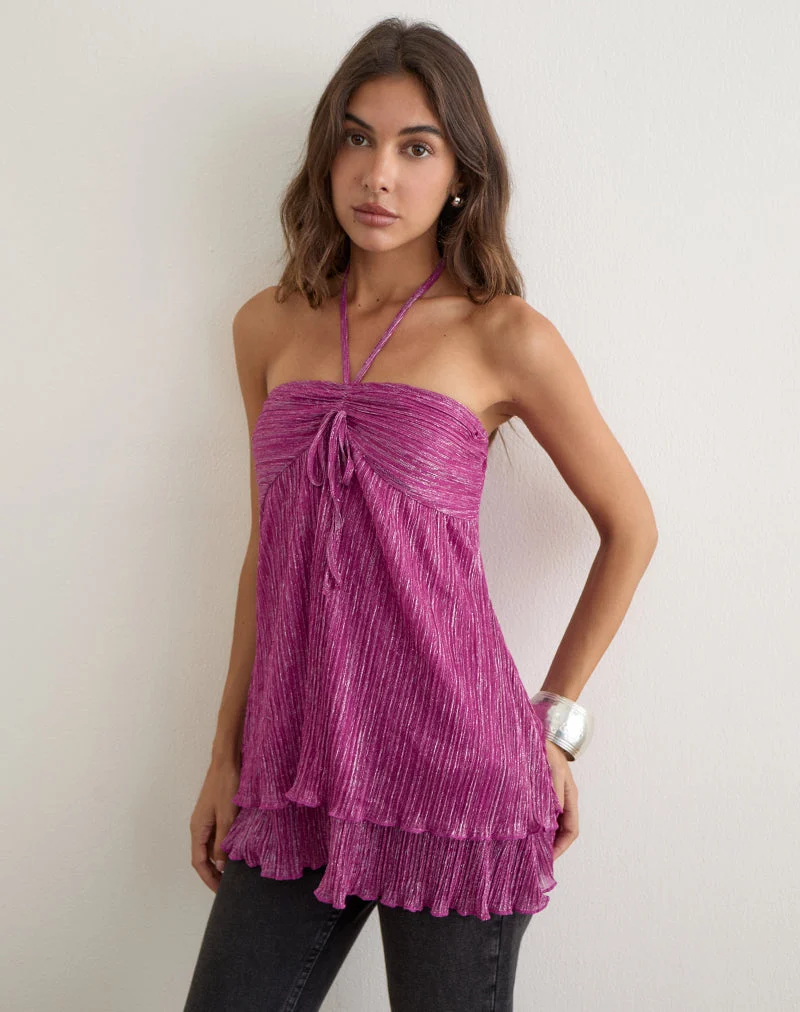 Süßes Neckholder-Top aus Plissee in Pink