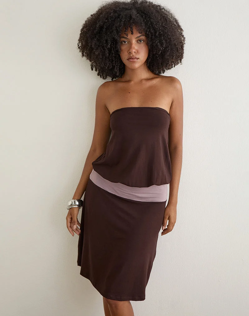 Wiste Midi-Kleid in der Farbkombination „Bitter Chocolate Grey Lavender“