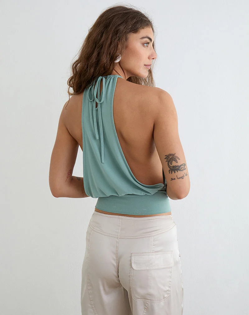 Miruna-Halterneck-Top in Aquagrau