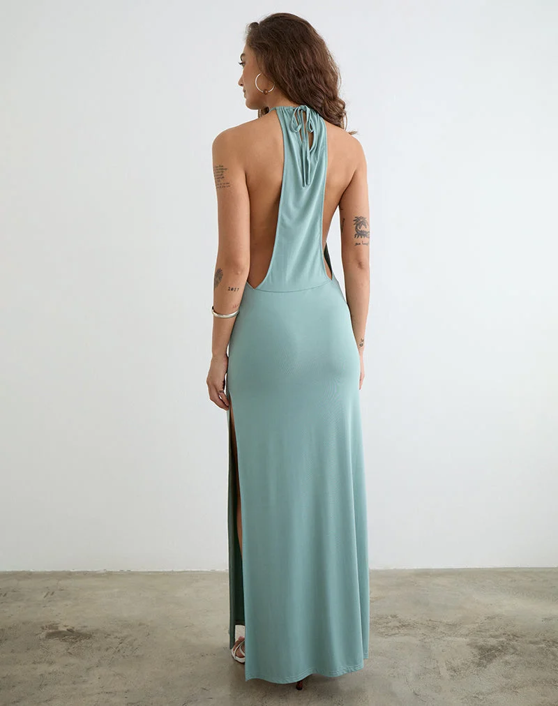 Karuna Maxikleid mit hohem Kragen in Aqua-Grau