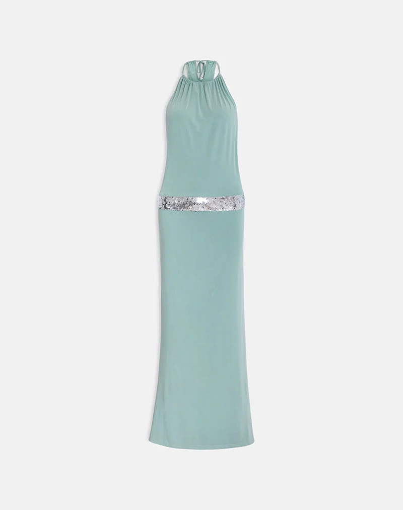 Karuna Maxikleid mit hohem Kragen in Aqua-Grau